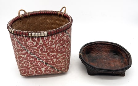Lot of 2 Southeast Asian Baskets: Borneo Dayak Headhunter & Philippines
