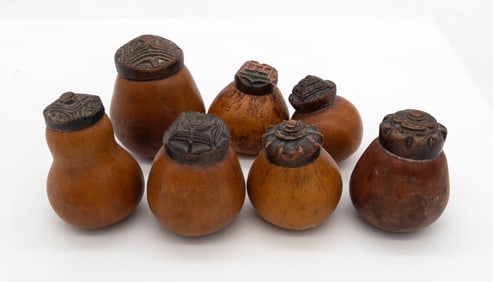 Lot of 7 Gourd Lime Containers, Indonesia