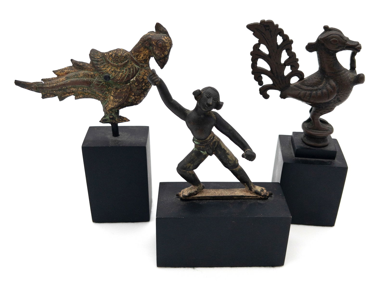 Lot of 3 Indian Bronze Figures, Birds and Man (1 of 5)