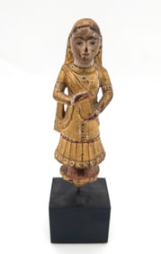 19th C. India Polychrome Wood Figure of Woman