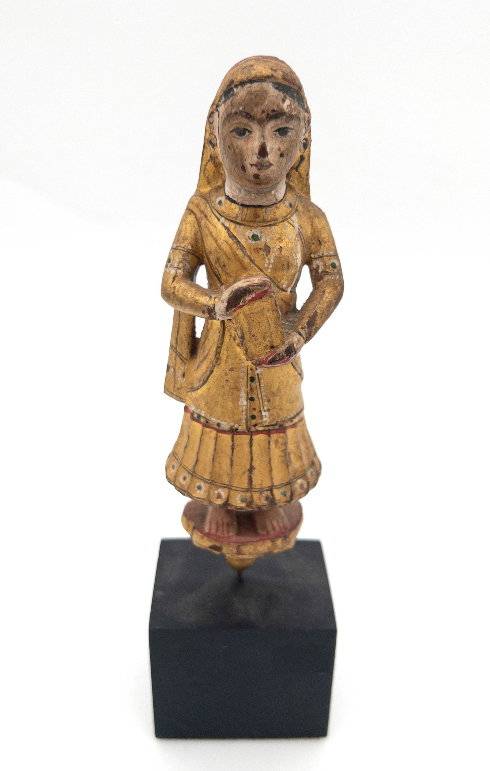 19th C. India Polychrome Wood Figure of Woman (1 of 3)