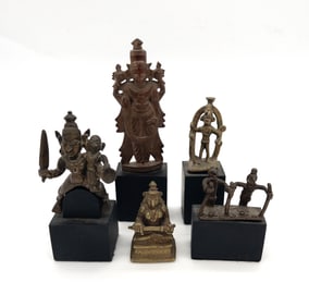 Lot of 6 Indian Brass / Wood Deity Figures