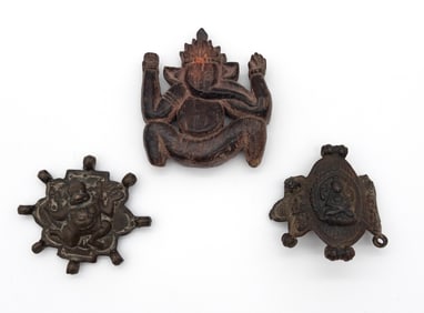 Lot of 3 Indian Bronze & Wood Objects