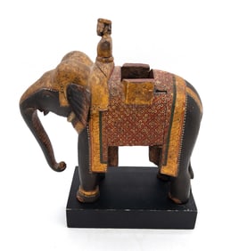 19th C. Indian Painted Elephant with Rider from Child's Swing