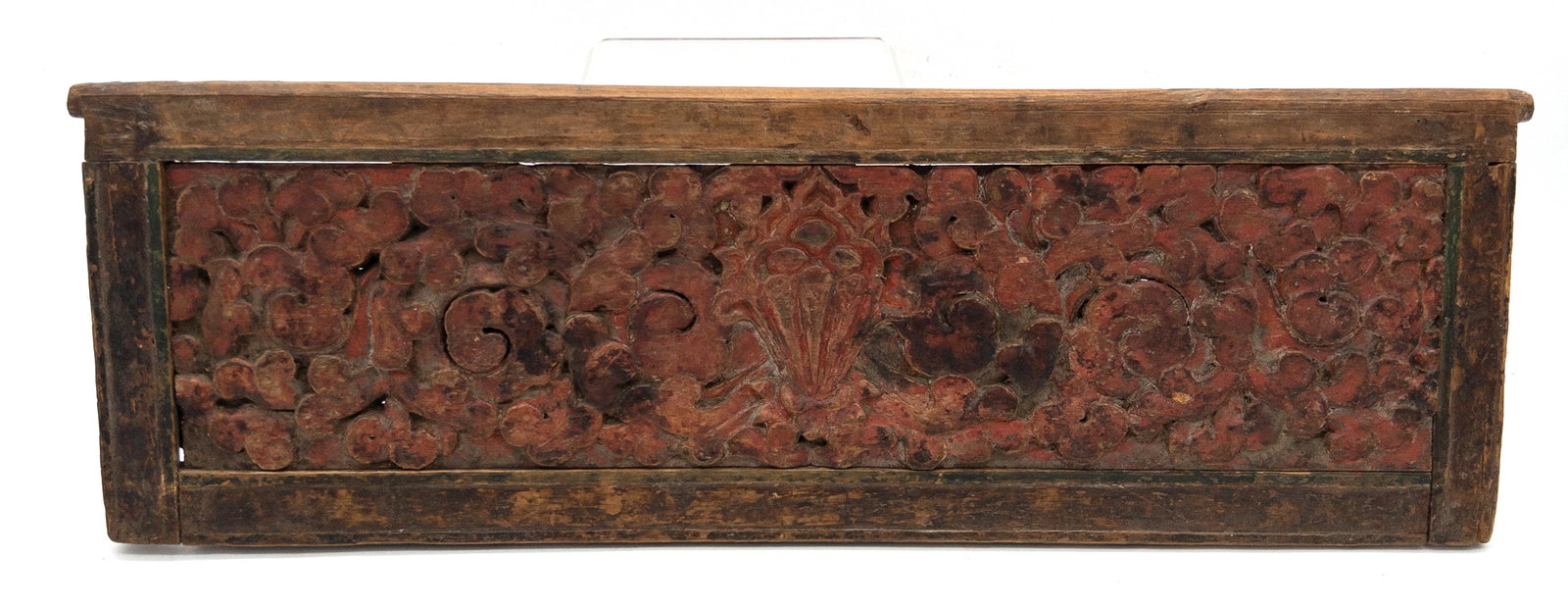 Early Carved Wood and Painted Panel, Ladakh Himalayas: Early Carved Wood and Painted Panel, Ladakh Himalayas. Measures appx 7" tall x 22" wide.