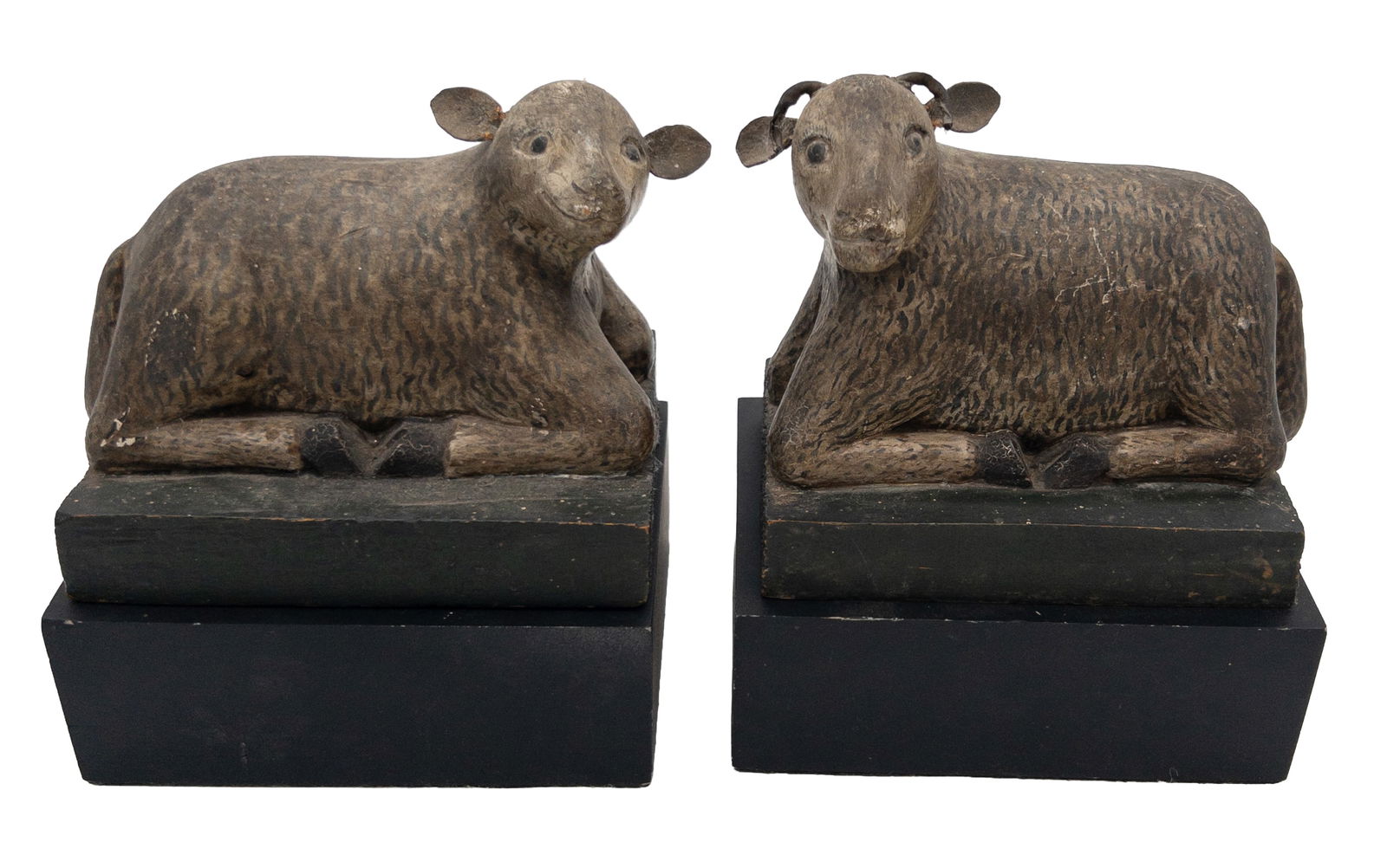 Pair of 19th C. Guatemalan Carved Wood Painted Sheep (1 of 6)