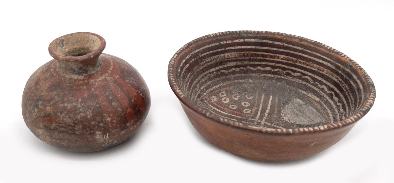 Pair of Pre-Columbian Mexico Polychrome Pottery Vase & Nayarit Bowl (1 of 5)