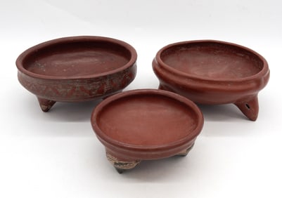 Lot of 3 Pre-Columbian Mexico Tri-footed Pottery Bowls