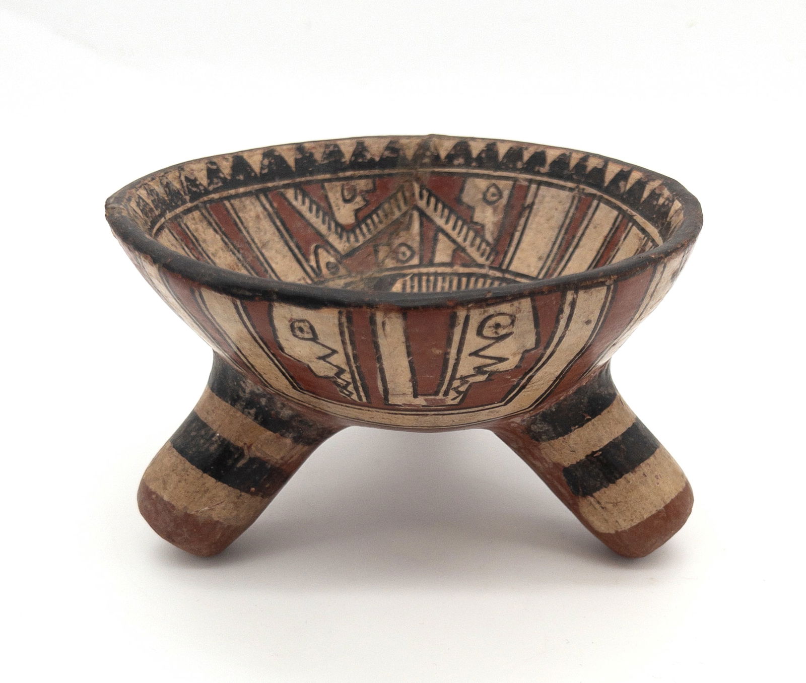 Pre-Columbian Mexico Polychrome Tri-footed Pottery Bowl (1 of 3)