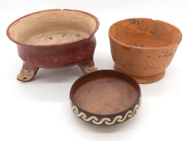 Lot of 3 Pre-Columbian Pottery Bowls, Nazca & Mayan