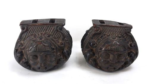 Pair of South American Carved Wood Stirrups