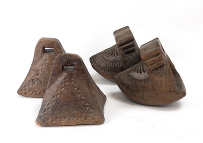 Pair South American Carved Wood Stirrups