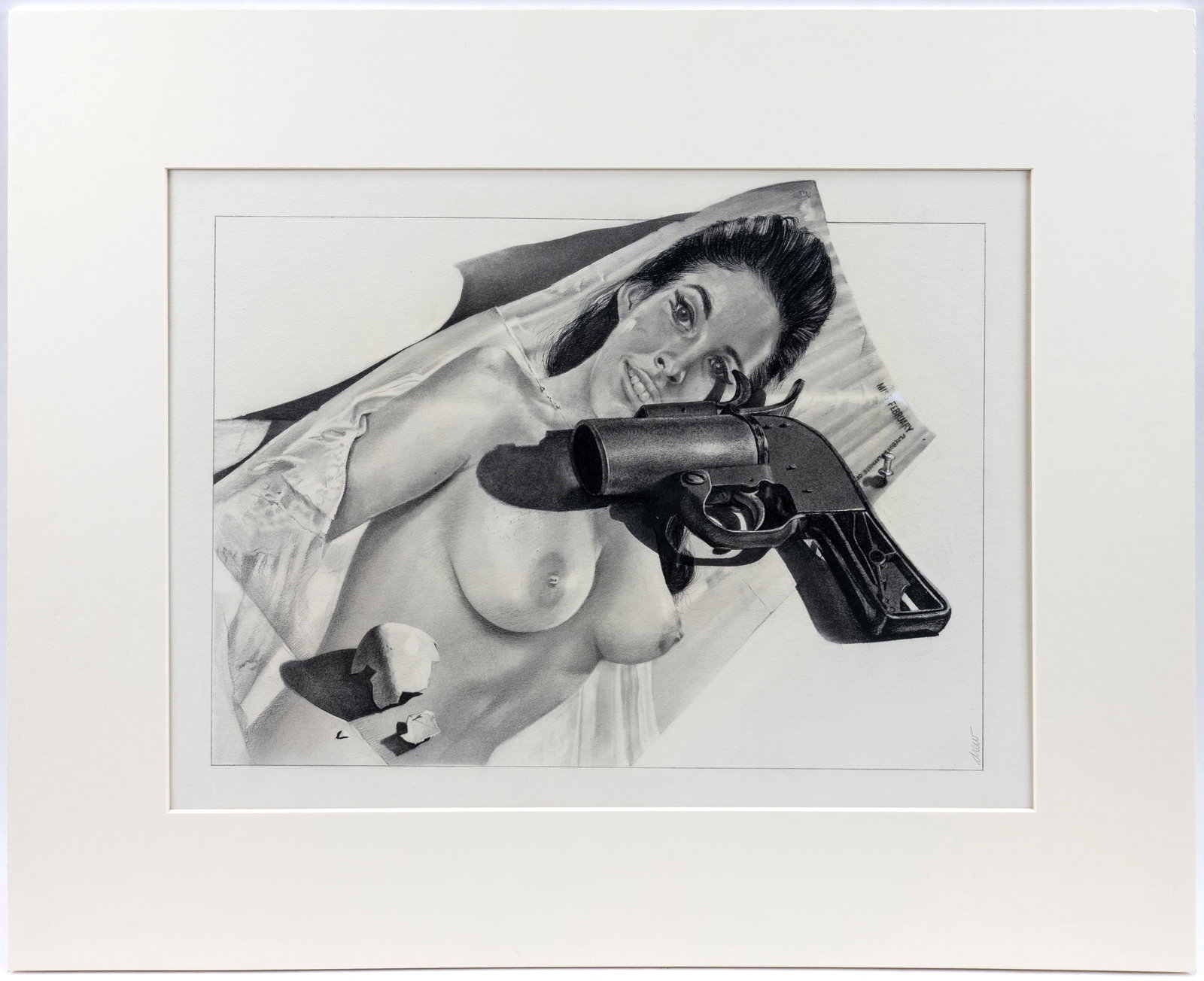 Drew Struzan, Miss February, Graphite On Illustration Board: Drew Struzan, Miss February Graphite On Illustration Board. Sheet size appx 15" x 20". Signed "Drew" lower right. Backing sheet below with full name signed lower right. From the private collection of 