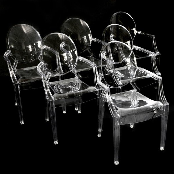 Philippe Starck Lucite Ghost Chairs (6) Kartell: Set of 6 Philippe Starck Style Lucite Ghost Chairs by Kartell, 36 1/2"h x 21 1/2w x 22"d, good condition.