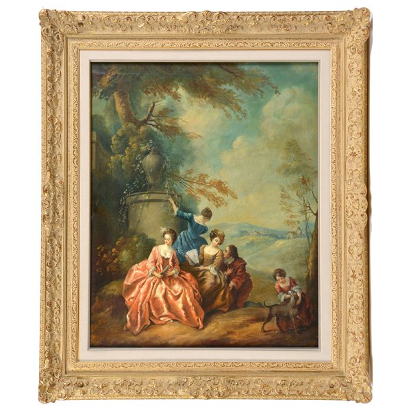 Continental School, 19th C, Painting: Continental School, 19th C Romantic Scene, oil on canvas, unsigned, 31 1/2" x 25", good original condition.