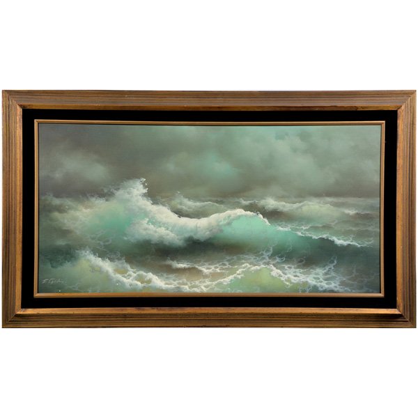 Eugene Garin, (1922-1994), Painting: Eugene Garin, (1922-1994), Seascape With Stormy Open Waves, oil on canvas, signed lower left,"E Garin", 24" x 48 1/2", good condition.