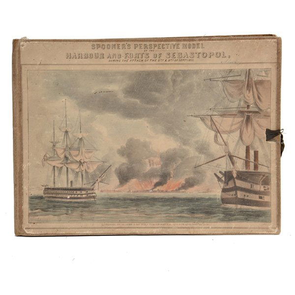 William Spooner's Perspective Model Table Game: William Spooner's Perspective Model Table Game,"Harbour and Forts of Sebastopol During the Attack of the 8th &9th 1855" folded hand colored lithographs mounted on linen, published by William Spooner,