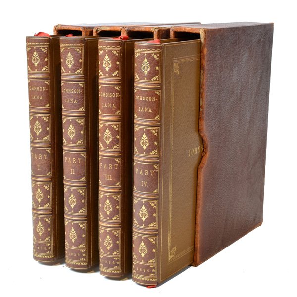 Johnson, Samuel, Johnsoniana: or Supplement to Boswell: Johnsoniana: or Supplement to Boswell, Being Anecdotes and Sayings of Doctor Johnson, by Samuel Johnson, 4 volumes, beautifully bound, original slip covers, published by John Murray, 1836, some foxing