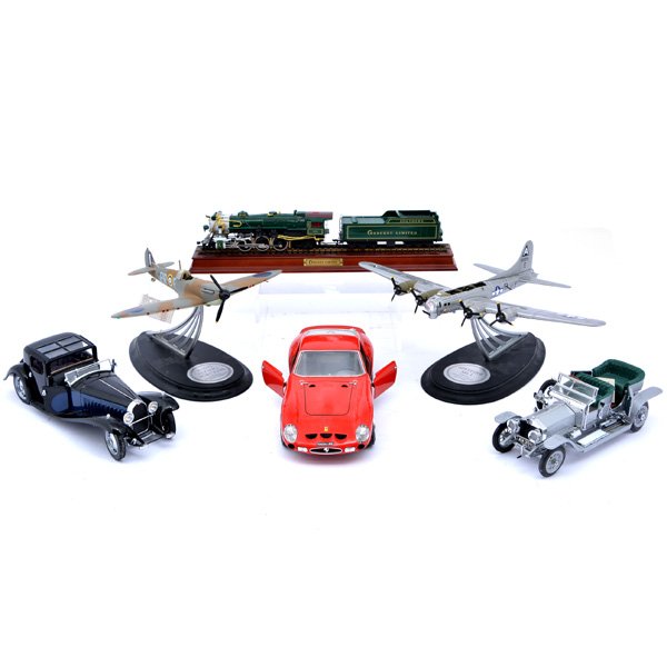Lot of Trains, Planes and Automobile Models: Lot of Trains, Planes and Automobile Models, all originally from the Franklin Mint Precision Models consisting of the Crescent Limited and the Baltimore and Ohio trains, the "Spitfire MK1- from Englan