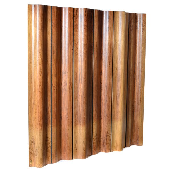 Eames, 6 Panel Rosewood Molded Screen: Charles and Ray Eames, Six Panel Molded Screen, rosewood, classic undulating panel form, connected by synthetic fabric webbing, manufactured by Herman Miller, a special edition of only 500 produced, m