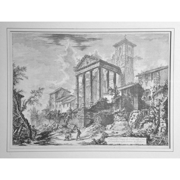 Giovanni Battista Piranesi (Italian 1720-1778), Print: Giovanni Battista Piranesi (Italian 1720-1778), Print of Ruins, "Venduta del Tempio di Ercole nella Citta di Cora", translation is "sold the Temple of Hercules in the city of Cora, ten miles away from
