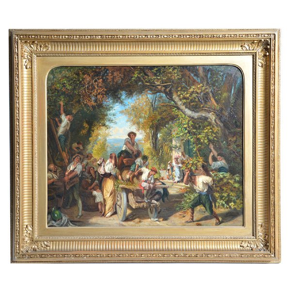 Continental School, Painting, Harvest Celebration: Continental School, Painting, oil on canvas, harvest celebration depicting a 16th C scene, 19 1/4" x 22", good condition.