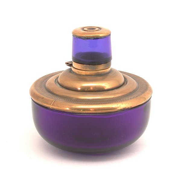 French Bronze and Cobalt Blue Glass Inkwell