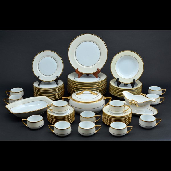 Rosenthal "Steiner Studios" Dinnerware Set: Rosenthal "Steiner Studios" dinnerware set to include: (12) dinner, (12) salad, (8) rim soup, (10) bread, (9) Saucers, (12) coffee cups, (1) vegetable dish, (1) tureen and (1) covered casserole, ivory