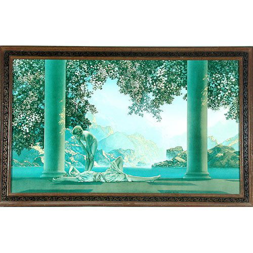 Maxfield Parrish Print.: PRINT. Maxfield Parrish print "Daybreak". 17 1/4" x 29 1/4" viewed. Very good condition.