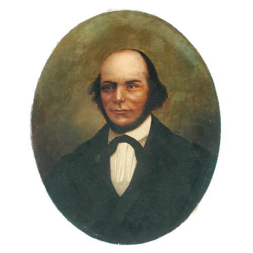 David Bowser Portrait Of A Gentleman.: PAINTING. (David B.) Bowser 1870, portrait of a gentleman, oil on canvas, signed mid right, oval, and unframed. Relined, otherwise good restored condition.