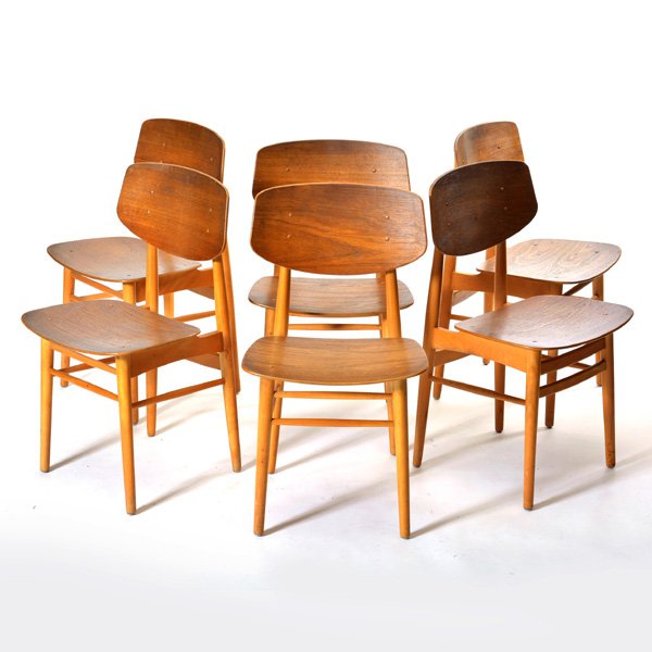 Danish Modern Teak Hagen & Strandgaard Dining Chairs: Danish Modern Teak Hagen & Strandgaard set of 6 dining chairs, classic schoolhouse style chair on tapered legs, marked at bottom "Hagen & Strandgaard San Francisco, Designer: Torben Strandgaard, M.A.A