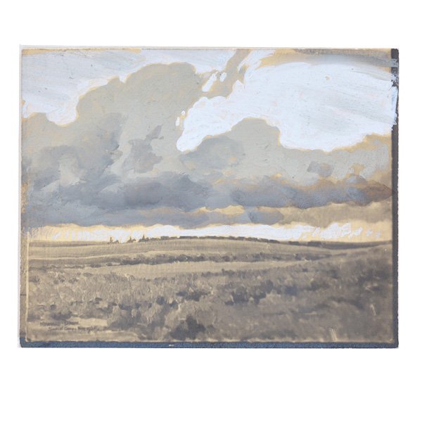 Maynard Dixon, Watercolor Photograph: Maynard Dixon (1875-1946), watercolor photograph. Image of "Passing Herd and Storm" ( a note from the cow country) by Maynard Dixon dated 1921 (in 1921 Maynard Dixon took refuge from asthma at Mordeca
