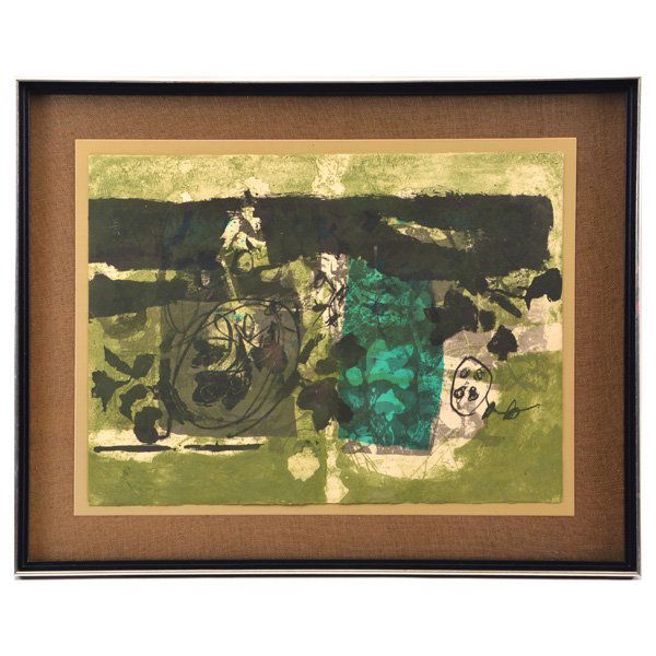 Antonini Clave, Lithograph, Abstract Design: Antonini Clave (Spanish/French 1913-2005), Lithograph, Abstract Design, shades of green, signed lower right "Clave", numbered lower left 36/45, 30" x 22 1/4" (image), 39 1/4" x 31 1/4" (with frame), g