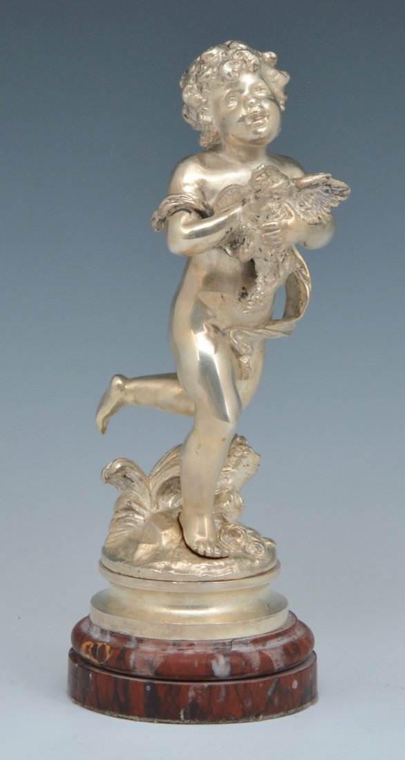 Silvered Bronze Statue of Putti, After Auguste Moreau: Silvered Bronze Statue, After Auguste Moreau, 19th c, 9.5" t, good condition.