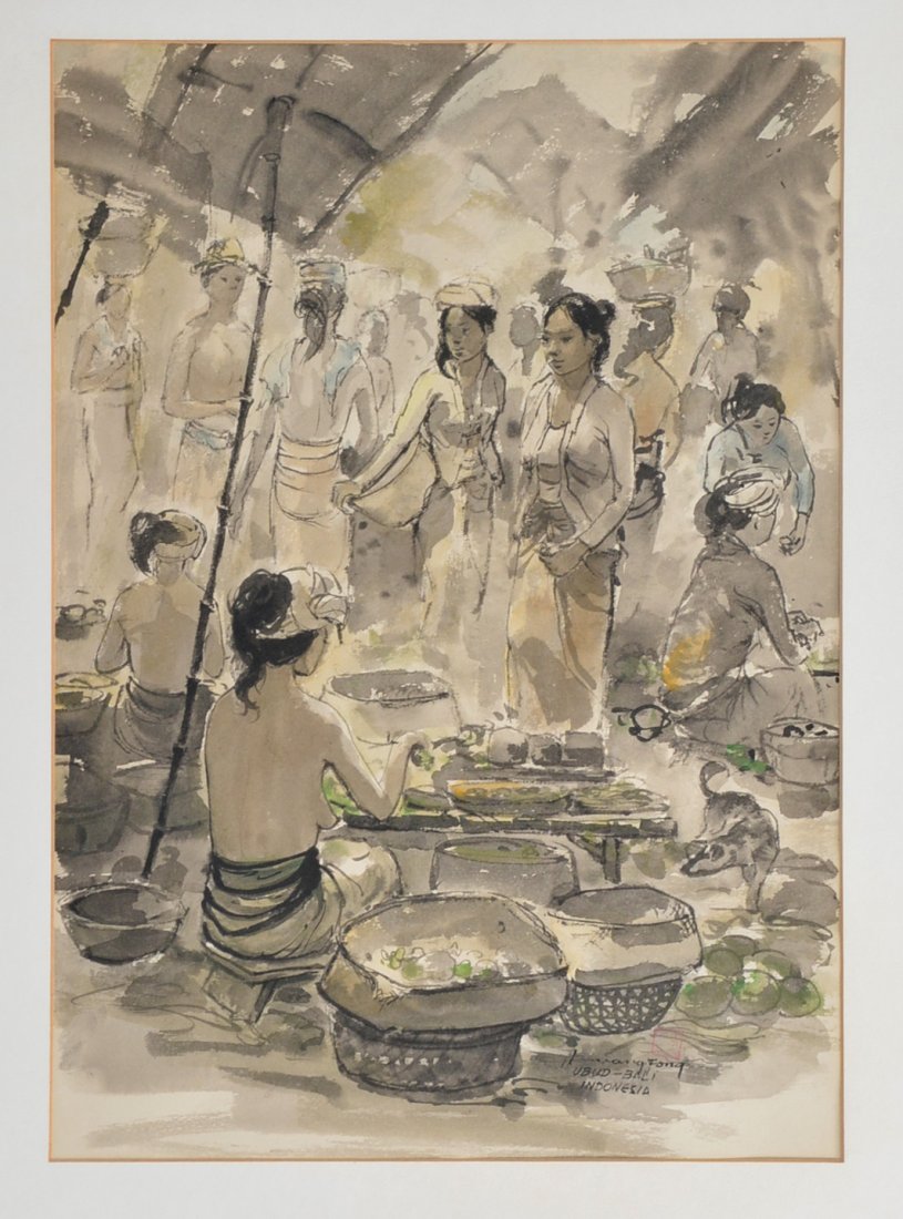 Huang Fong (1936 ), "Ubud - Bali", Indonesia: Huang Fong (1936 ), "Ubud - Bali", Indonesia, watercolor, Woman at the Marketplace, 21" x15". Very good condition.