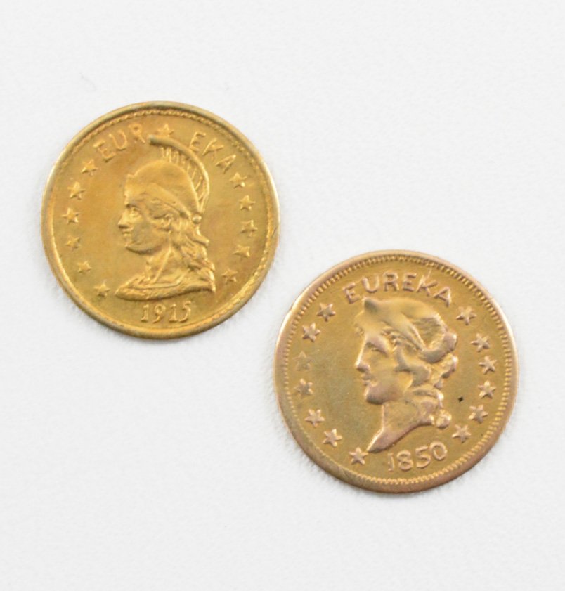 2 - $1 California Gold Coins, 1850 &1915: 2 - $1 California Gold Coins, 1850 &1915