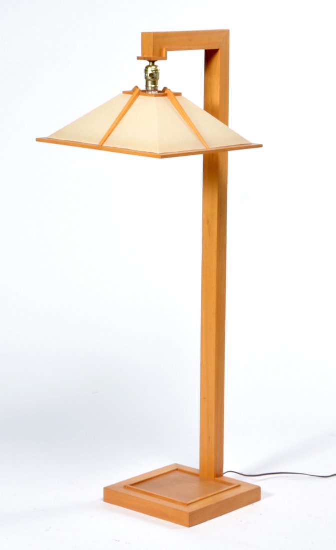 Frank Lloyd Wright Taliesin Floor Lamp, mahogany: Frank Lloyd Wright Taliesin Floor Lamp, mahogany, 49"h x 15.5"w x 18.5"d. Very good original condition. From the estate of John H. Howe, architect and 32 year chief draftsman for Frank Lloyd Wright an