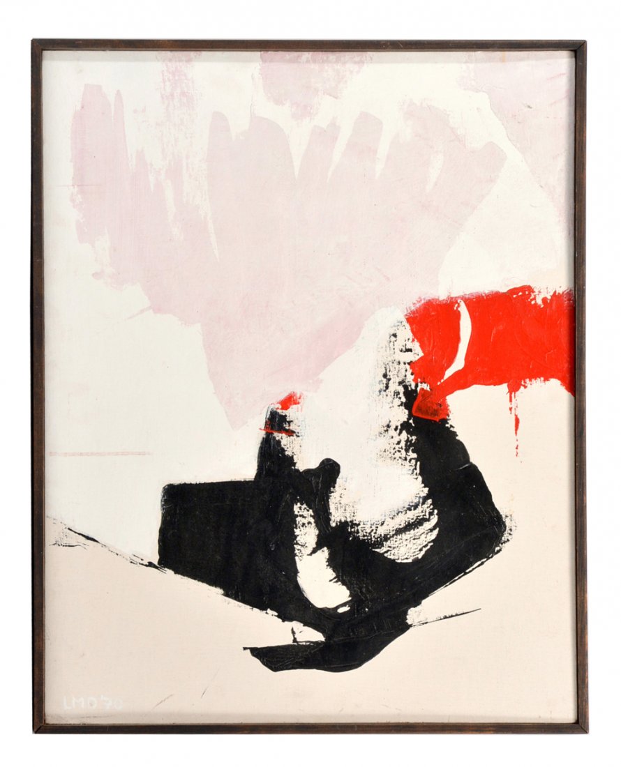 Lisa M. Dollar, "Three", 1970, oil on canvas: Lisa M. Dollar, "Three", 1970, oil on canvas, signed and dated lower left, signed and titled verso, 28" x 22". Good condition