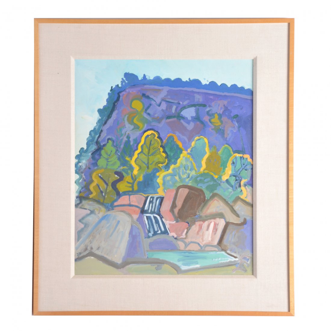 David Barbero (Am, 1938-1999), "the Pool", oil: David Barbero (American, 1938-1999), "the Pool", oil on canvas, initialed lower left, signed and titled verso, 24" x 20". Good condition