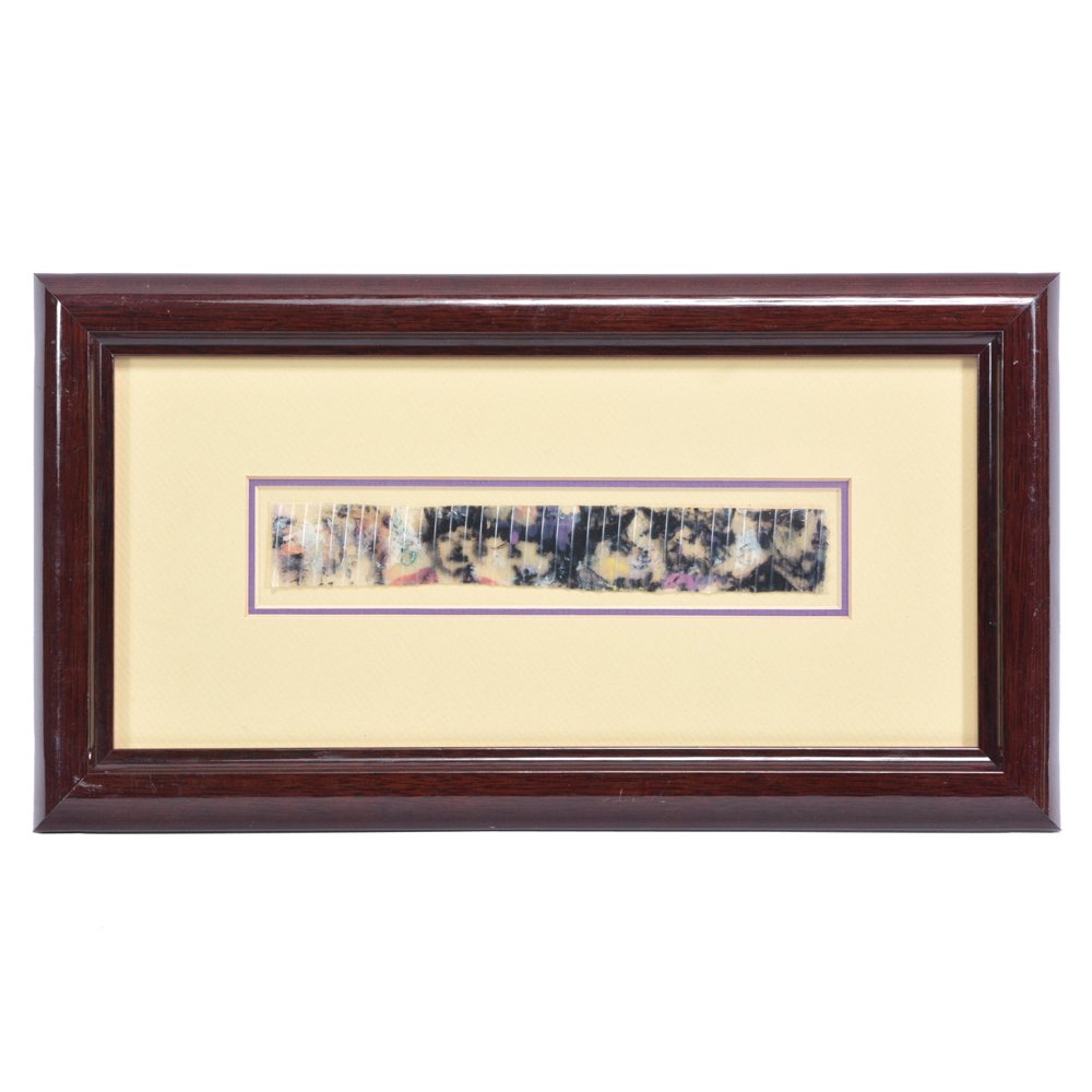 Pascal Cucaro (1915-2004), Sausalito heads, oil/: Pascal Cucaro (American, 1915-2004), Sausalito heads, oil on plastic strip, signed center right, 1.25" x 7.5", very good condition.