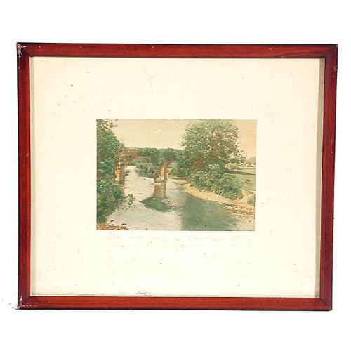 Wallace Nutting: PRINT. Wallace Nutting print, titled "Under Joy Bridge". Image: 4 1/2" x 6 1/4", mat has foxing throughout.