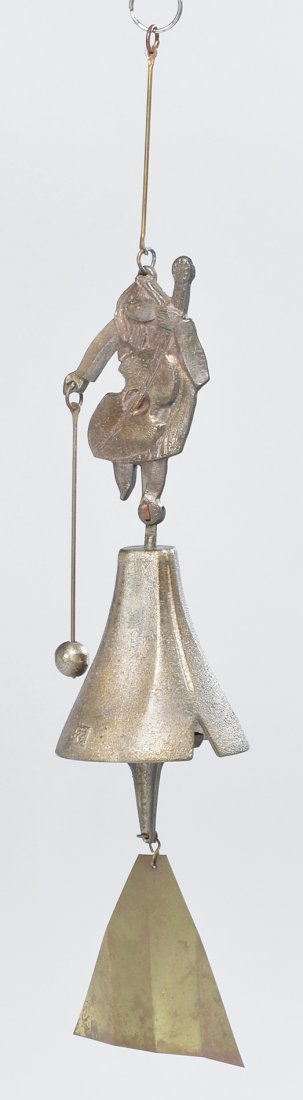 Paolo Soleri, Arcosanti, Wind Bell, cast brass, 26": Paolo Soleri, Arcosanti, Wind Bell, cast brass, 26" tall, figure with a cello, very good original condition.