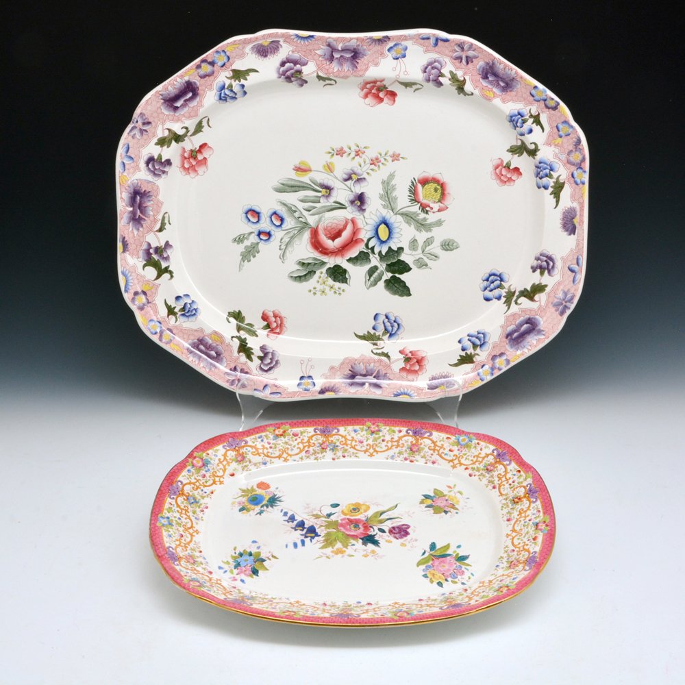 Large Spode 'New Fayence' Platter + one other: Large Spode 'New Fayence' Platter + one other. Largest: 22.5" wide, very good condition.