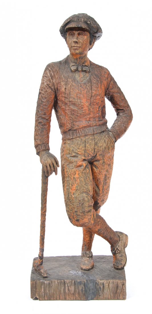 1920's carved wooden golfer, signed H. Ward, 44" t (1 of 4)