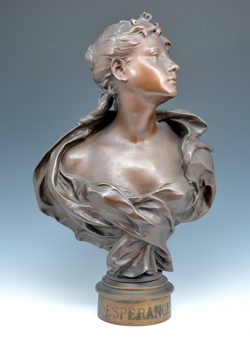 19th c Bronze bust, "Esperance", by Richard (1 of 3)