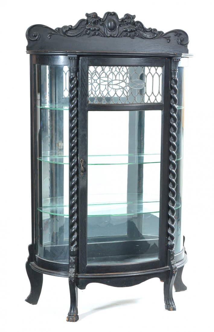 Fancy curved glass oak china cabinet (1 of 1)