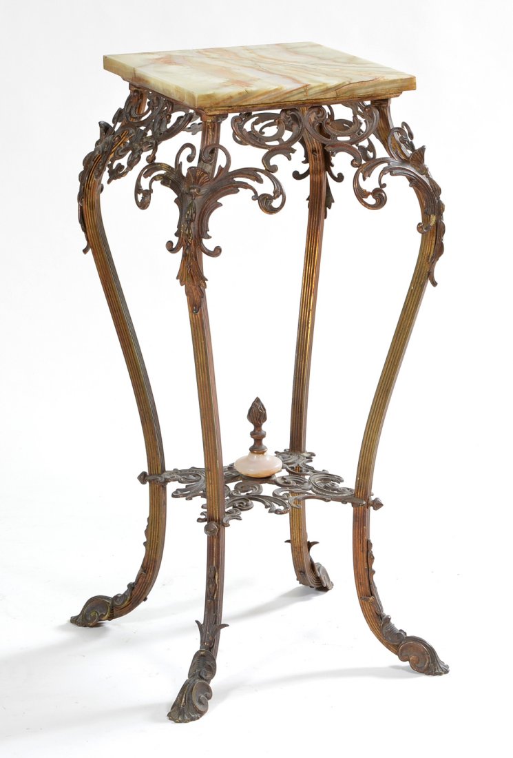Fancy wrought iron Victorian stand, onyx top, 31 1/2"t (1 of 1)