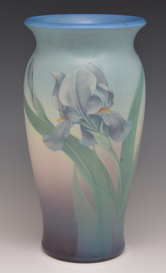 Rookwood pottery vase, mat glaze, iris decoration (1 of 3)