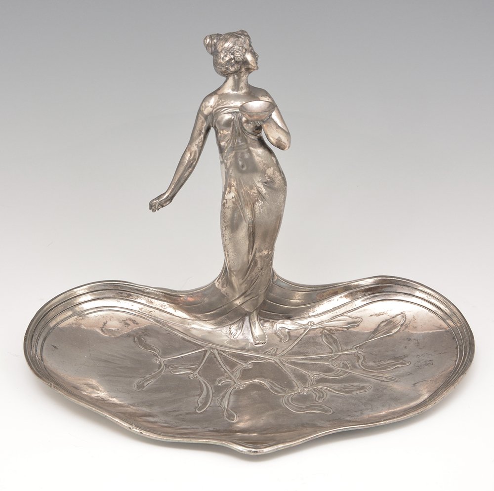 Art nouveau figural tray marked WMF (1 of 2)