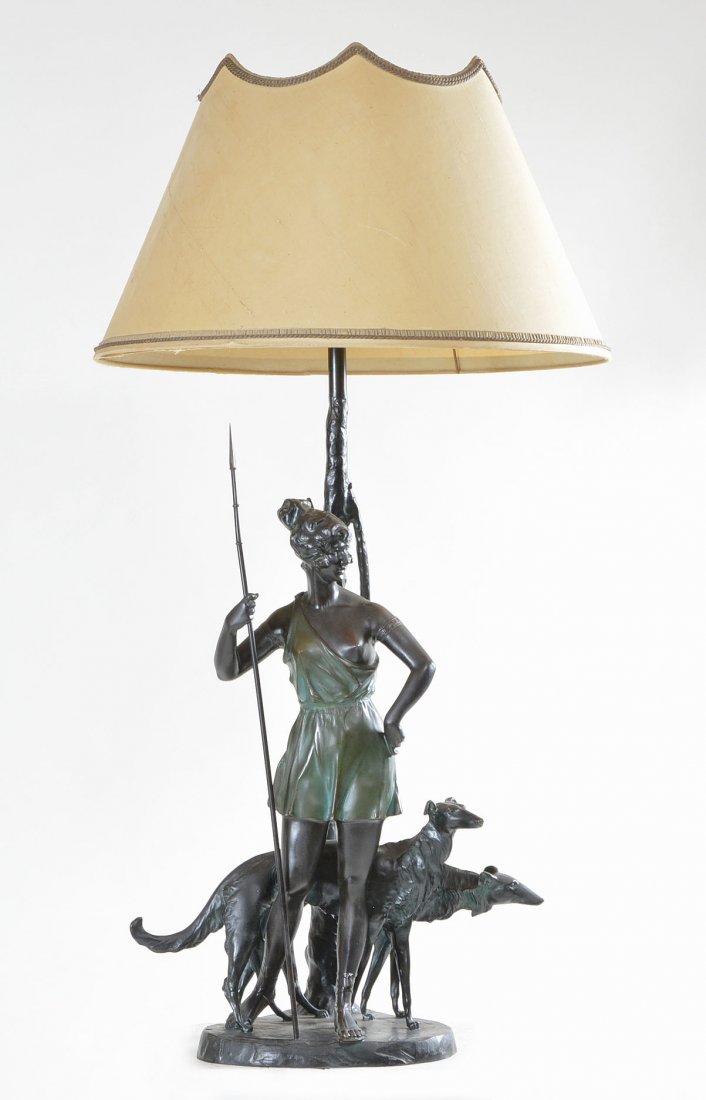 Bruno Zach Bronze Lamp, Diana, 1920s, 45" tall (1 of 9)